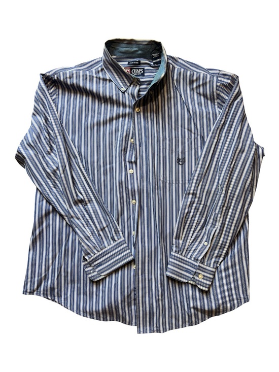 Chaps Other - Chaps Mens XL Blue White Vertical Stripe Easy Care Button Down Shirt Long Sleeve